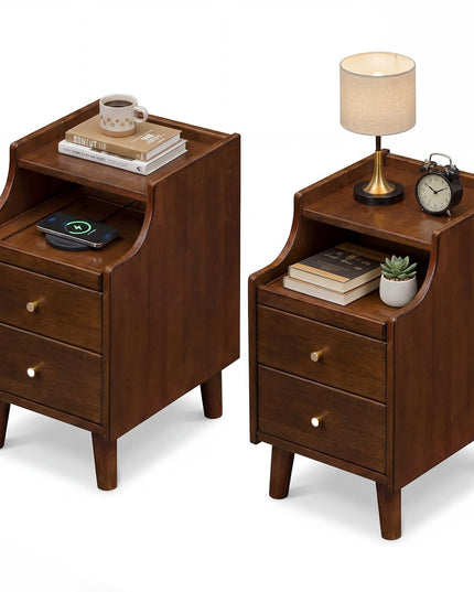 Giantex Narrow Night Stand Set 2 with Drawers(12”W x 16”D x 20”H)