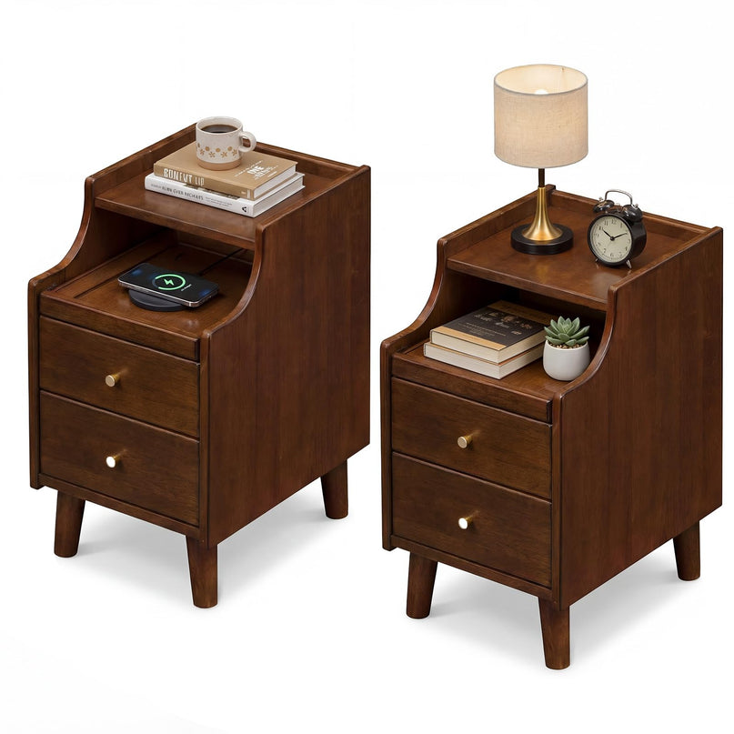 Giantex Narrow Night Stand Set 2 with Drawers(12”W x 16”D x 20”H)