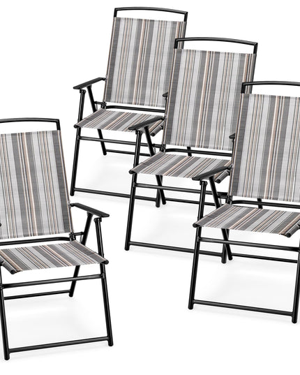 Giantex Patio Chairs Set of 2/4, Outdoor Folding Chairs with Armrests, Metal Frame