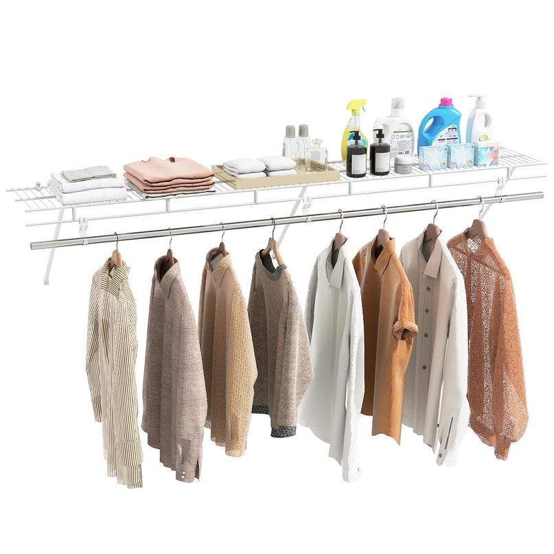 Giantex Closet Shelf with Hanging Rod 4/6 ft Wall Mounted Wire Shelving Kit