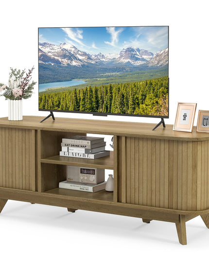 Giantex TV Stand for 55-Inch TV, Entertainment Center with Dual Sliding Doors, Enclosed Cabinets, Adjustable Shelf