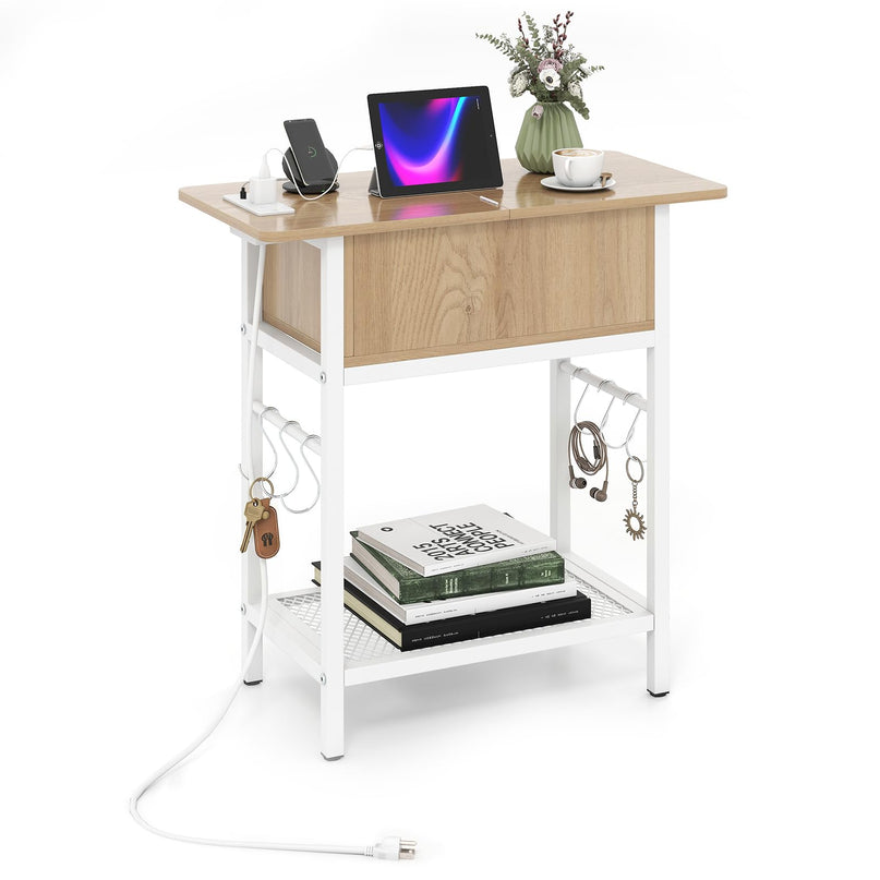 Giantex End Table with Charging Station Flip Top Bedside Night Stand(1/2)