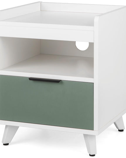 Giantex Nightstand with Drawer, 3-Tier Bedside Table with Storage Drawer & Open Compartment