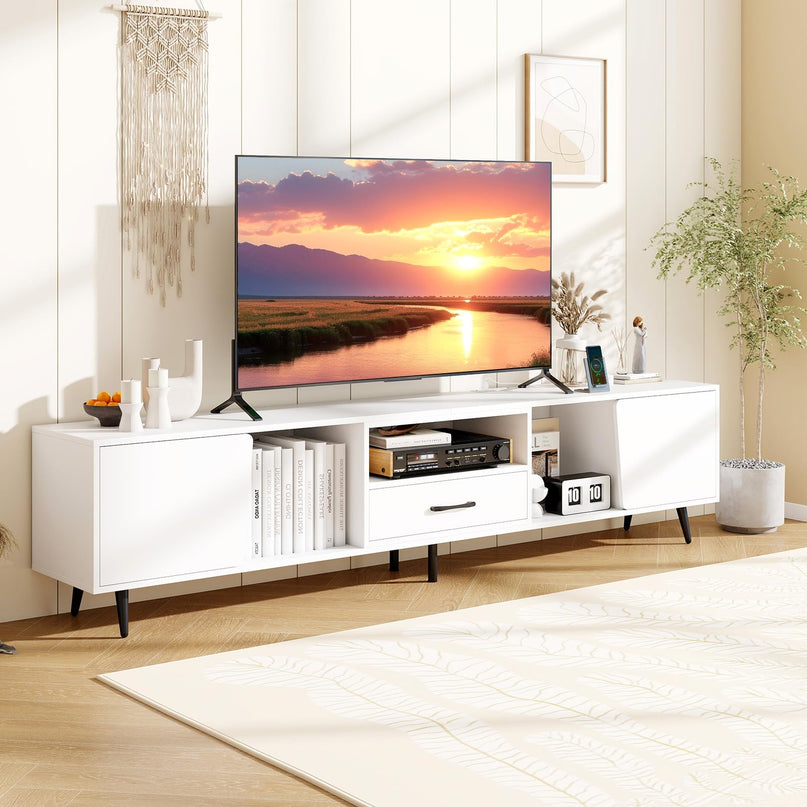 Giantex 79" White TV Stand with Power Outlets