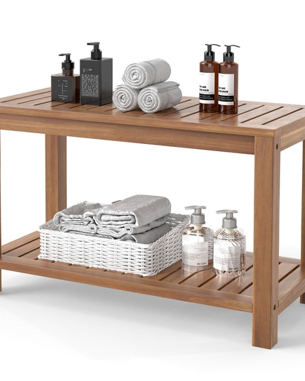 Giantex 30 Inch Teak Shower Bench with Shelf