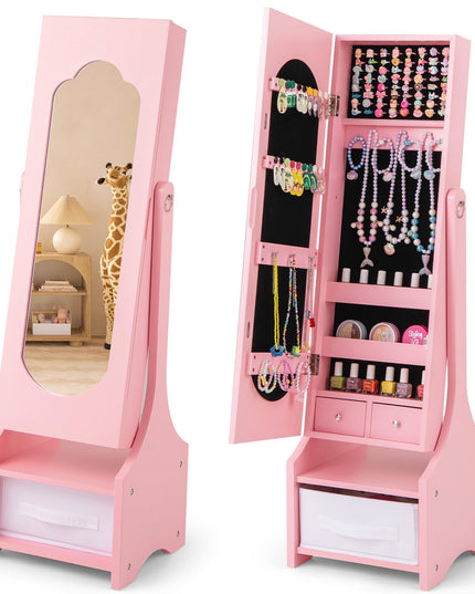CHARMAID Kids Mirror Jewelry Armoire Cabinet - Standing jewelry Organizer for Girls
