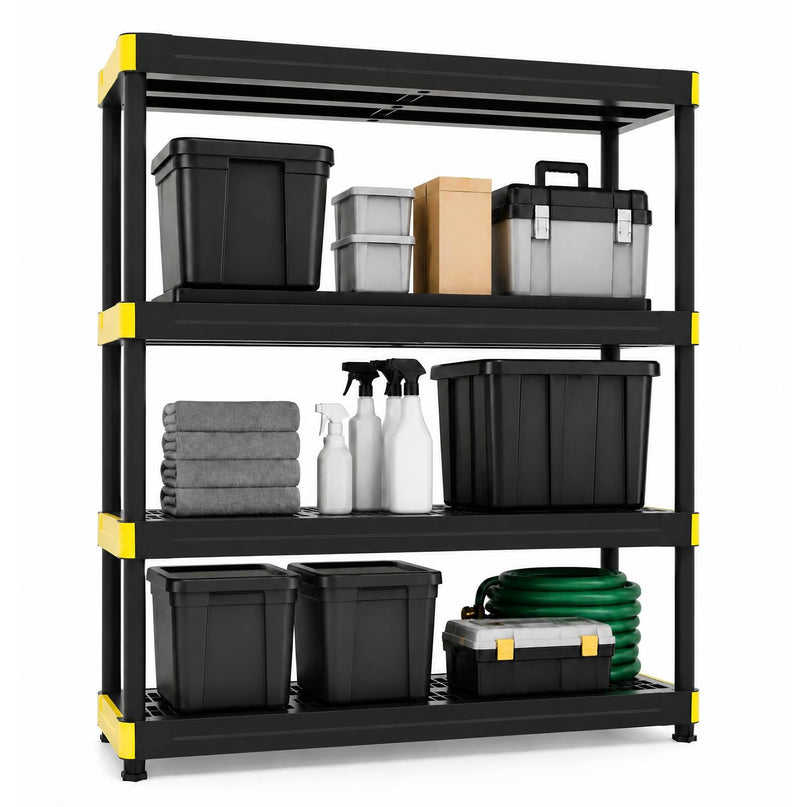 GIANTEX 4-Tier Freestanding Plastic Storage Shelf with Anti-Tipping Kit & Adjustable Feet