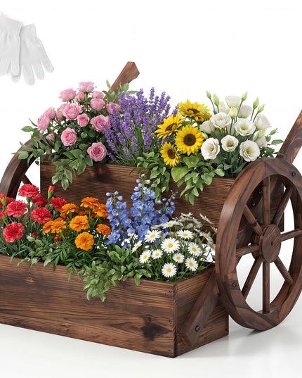 Jardinière en Bois Géante en Forme de Chariot pour Patio ou Balcon
