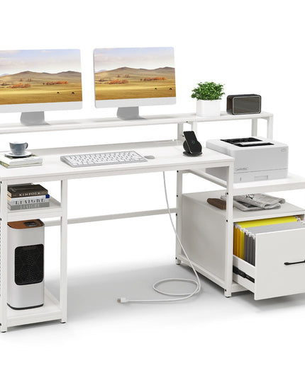 Giantex 66 Inch Home Office Workstation with Charging Station