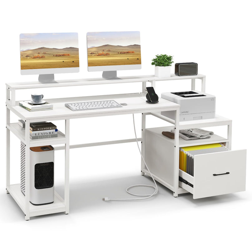 Giantex 66 Inch Home Office Workstation with Charging Station