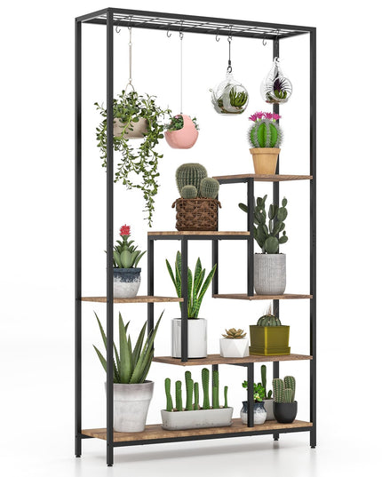 Giantex 71" Tall Plant Stand Indoor, 6-Tier Metal Plant Shelf with 10 Hanging Hooks