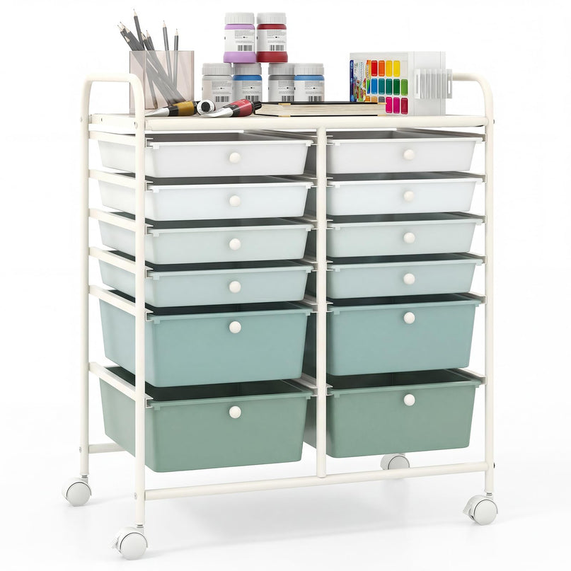 Giantex 12 Drawer Rolling Storage Cart Tools Scrapbook Paper Office School Organizer