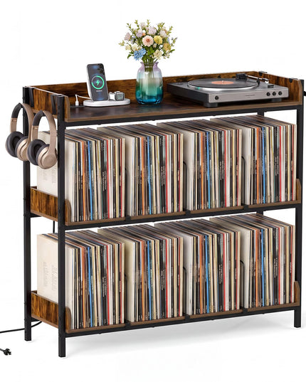 Giantex 41 Inch 3-Tier Record Player Stand with Vinyl Storage for Living Room