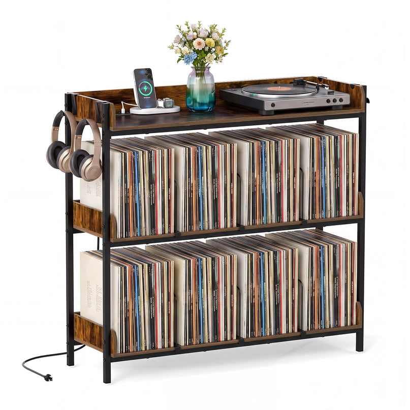 Giantex 41 Inch 3-Tier Record Player Stand with Vinyl Storage for Living Room