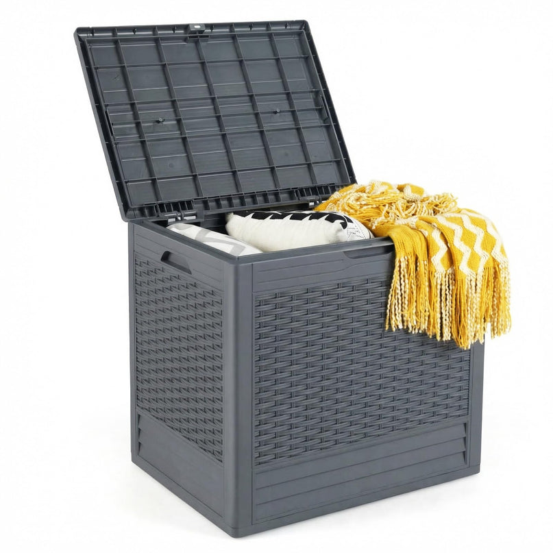 Giantex 25 Gallon Outdoor Storage Box with Rattan Patterns & Lockable Lid