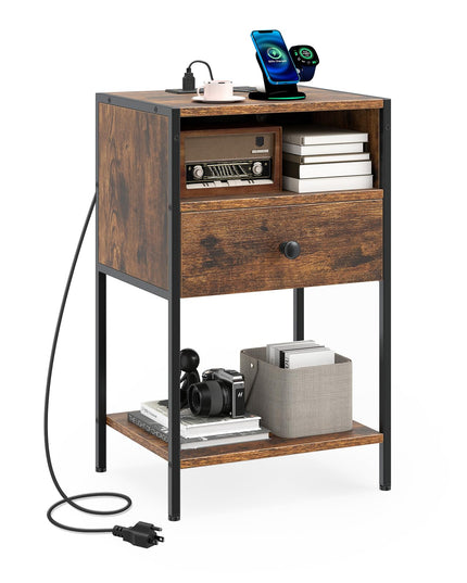 Giantex Night Stand with Charging Station for Bedroom Small Spaces