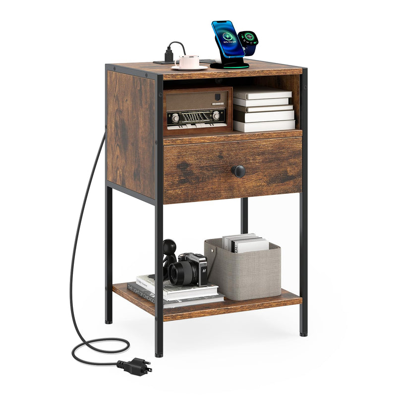 Giantex Night Stand with Charging Station for Bedroom Small Spaces
