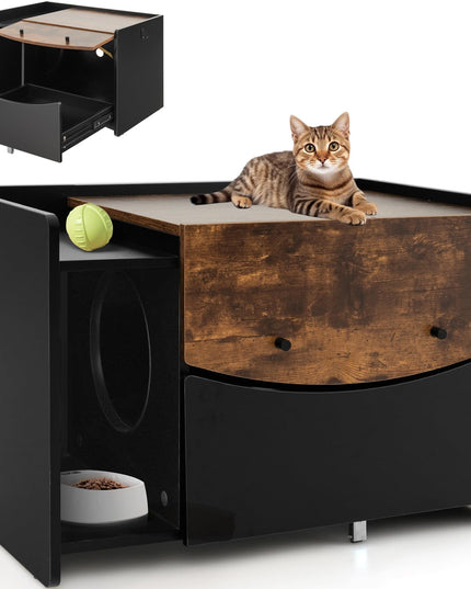 Giantex Cat Litter Box Enclosure - Hidden Cat Washroom Furniture with Rolling Pull-Out Drawer