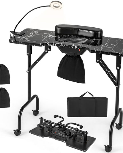 Giantex Foldable Nail Desk - Manicure Table with Built-in Dust Collector Fan, Adjustable LED Lamp