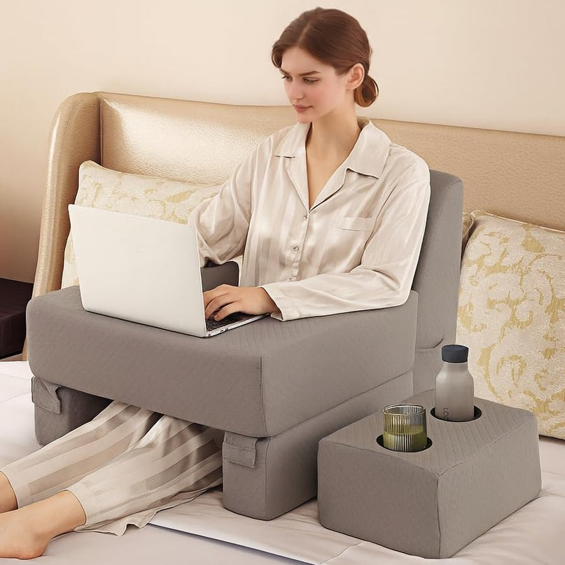 Giantex Reading Pillow with Back Arm Rest & Cup Holder for Adult