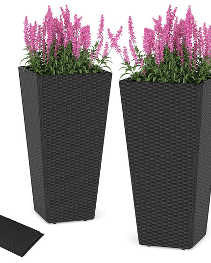 Giantex Set of 2 Outdoor Wicker Flower Pot for Front Porch Balcony Entryway