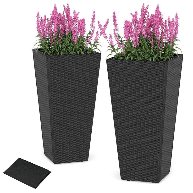 Giantex Set of 2 Outdoor Wicker Flower Pot for Front Porch Balcony Entryway