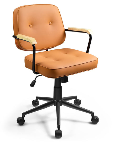 Giantex Home Office Chair, Height Adjustable PU Leather Desk Chair w/Rocking Backrest, Orange