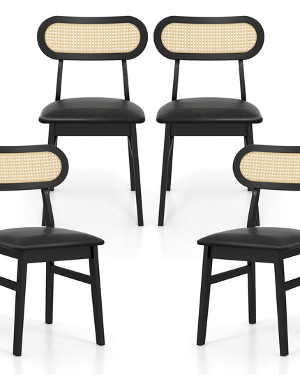 Giantex Wooden Dining Chairs Set of 2/4, PU Leather Upholstered Kitchen Chairs w/Breathable Mesh Cane Backrest
