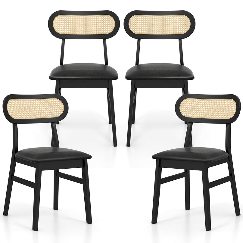 Giantex Wooden Dining Chairs Set of 2/4, PU Leather Upholstered Kitchen Chairs w/Breathable Mesh Cane Backrest