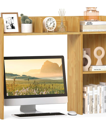 Giantex Desktop Bookshelf, Wood Desk Hutch Organizer for 27 Inch Computer Monitor
