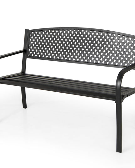 Giantex Metal Outdoor Bench with Mesh Pattern Backrest  Load 660Lbs