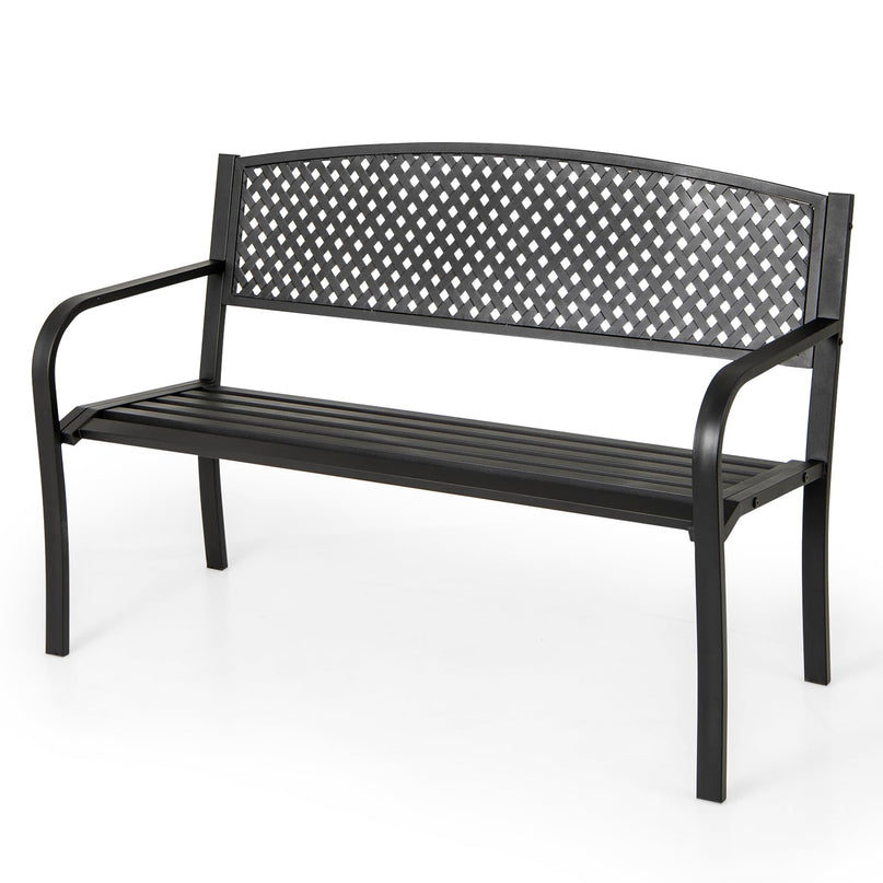 Giantex Metal Outdoor Bench with Mesh Pattern Backrest  Load 660Lbs