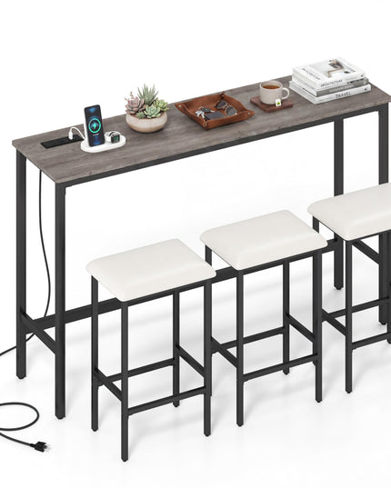 Giantex 4 Piece Bar Table and Chairs Set with Power Outlet