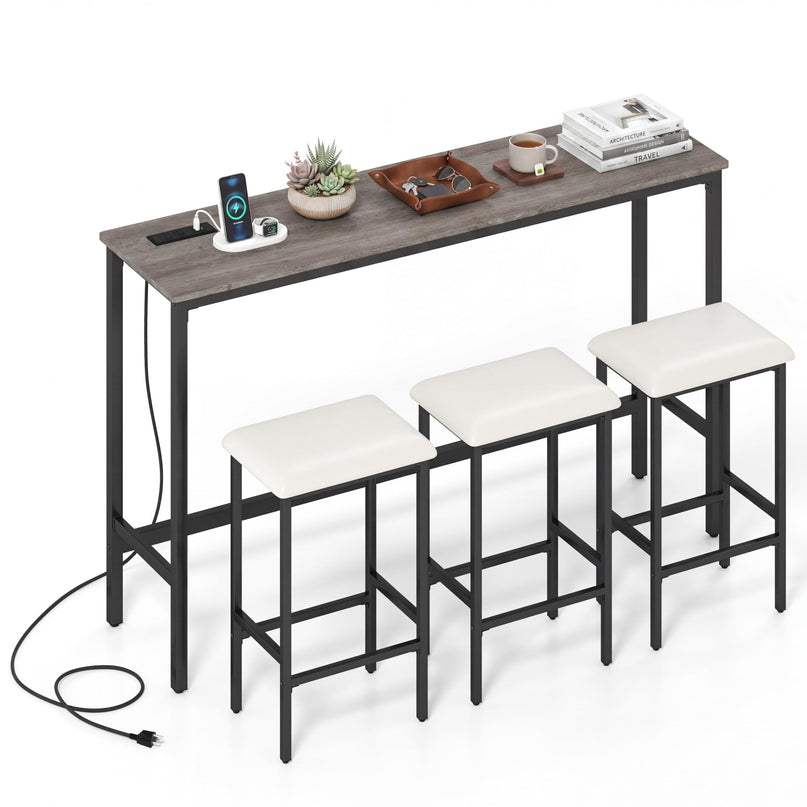 Giantex 4 Piece Bar Table and Chairs Set with Power Outlet