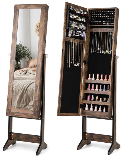 Jewelry Cabinet with Full-Length Mirror, Standing Jewelry Armoire Organizer