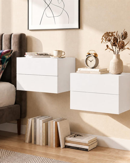 Giantex Floating Nightstand Set of 1/2 Wall-Mounted Table with 2 Drawers