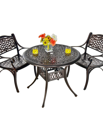 Giantex Ensemble bistrot de jardin 3 pièces, en aluminium moulé, table de jardin ronde avec trou pour parasol, 2 chaises de jardin