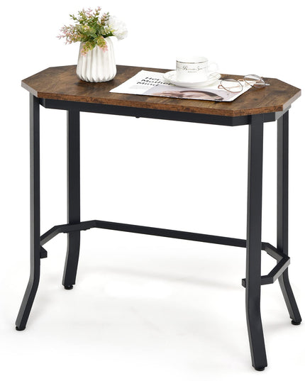 Giantex Narrow End Table w/Rustic Wood Grain & Stable Steel Frame, 25.5"x12.5"x24.5" Rustic Brown