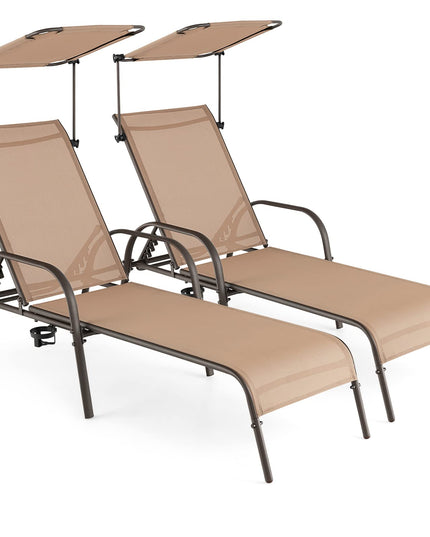 Giantex Patio Chaise Lounge Chair - Outdoor Beach Chair with Adjustable Canopy, Metal Frame Sunbathing Lounger for Outside