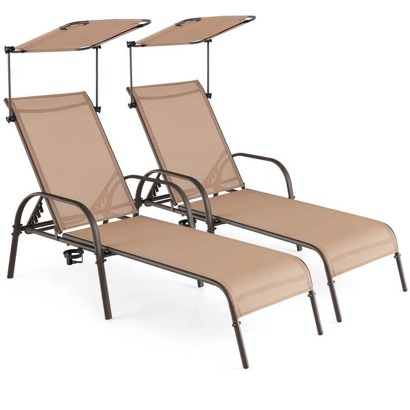 Giantex Patio Chaise Lounge Chair - Outdoor Beach Chair with Adjustable Canopy, Metal Frame Sunbathing Lounger for Outside