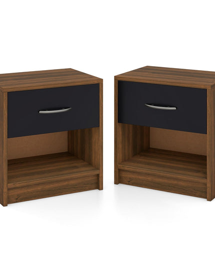 Giantex Night Stand Set of 1/2 with Drawer, Wood  End Table with Open Storage Shelf for Bedroom