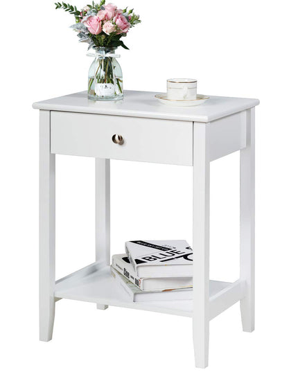 Nightstand Wooden 2-Tier Couch Sofa Side Table with Drawer, End Table