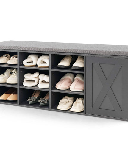 Giantex Shoe Bench, 3 Tier 9 Cubes Storage Bench with Adjustable Shelves (Rustic Brown)