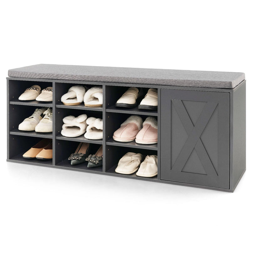 Giantex Shoe Bench, 3 Tier 9 Cubes Storage Bench with Adjustable Shelves (Rustic Brown)