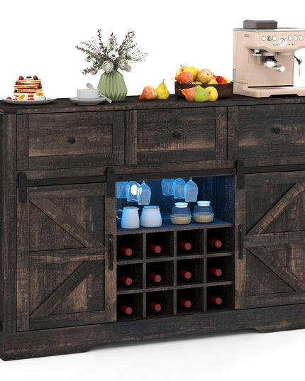 Giantex Wine Bar Cabinet with LED Lights 52" Buffet Sideboard