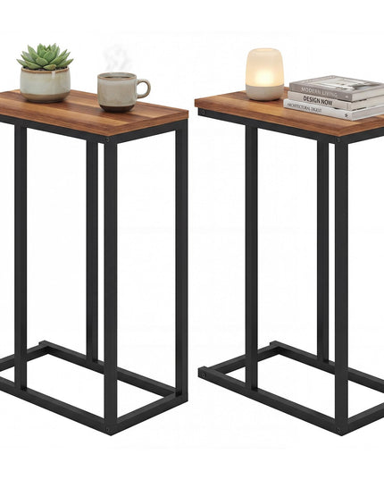 Table d'appoint en C Giantex avec cadre métallique et plateau spacieux, lot de 1/2