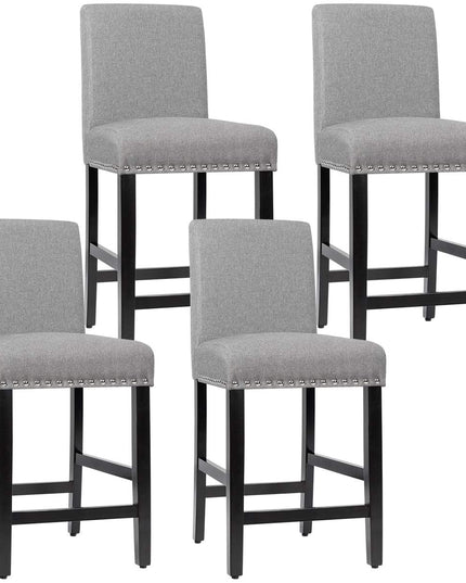 Giantex Upholstered Counter Height Bar Stools w/ Rubber Wood Legs, Breathable Linen Fabric