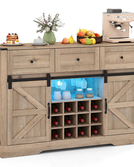 Giantex Wine Bar Cabinet with LED Lights 52" Buffet Sideboard