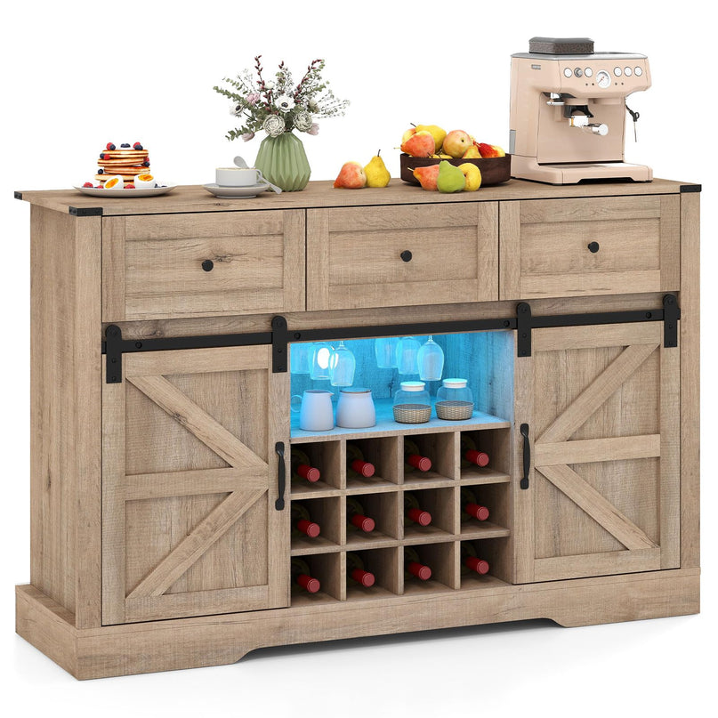 Giantex Wine Bar Cabinet with LED Lights 52" Buffet Sideboard