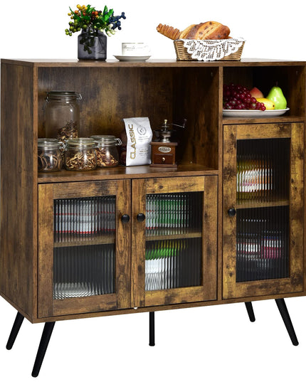 Giantex Storage Cabinet, Industrial Buffet Sideboard with Storage, 3 Door Wood Cupboard, 2 Creadenzas 2 Shelves